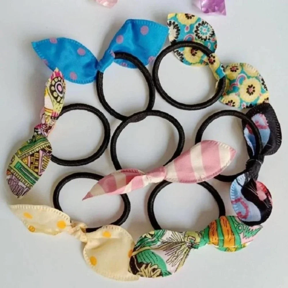 Trendy Rabbit/Bunny‎ Ear Fabric Bow Hair Elastic Set